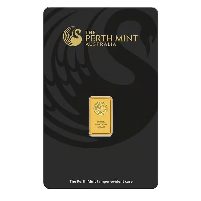 Box of 25 - 1 Gram Perth Mint Gold Bar .9999 Fine (in Assay)
