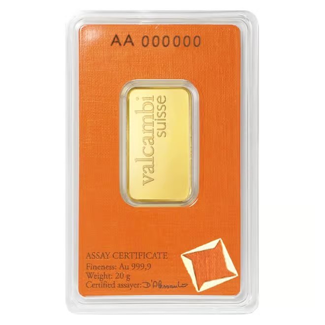 20 Gram Gold Bar Valcambi Suisse .9999 Fine (in Assay)