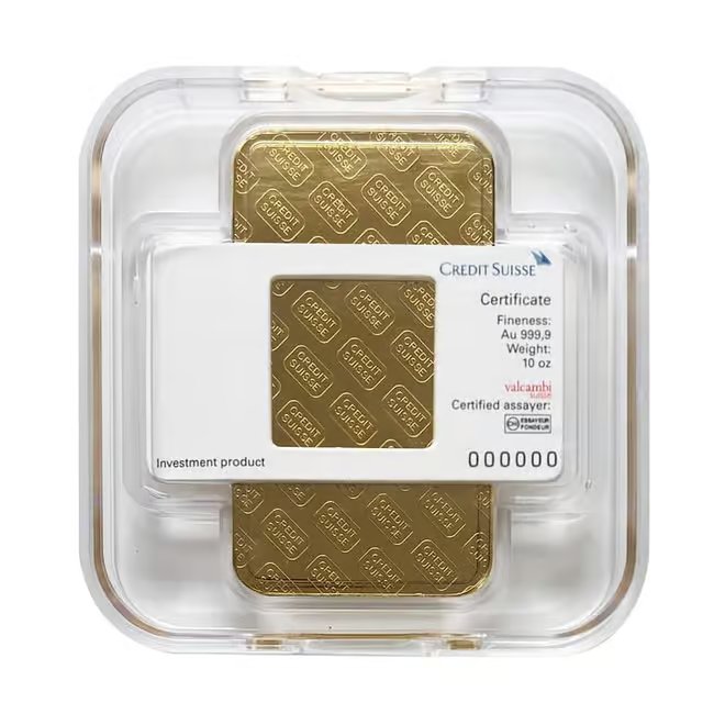 10 oz Credit Suisse Gold Bar .9999 Fine (w/Assay)