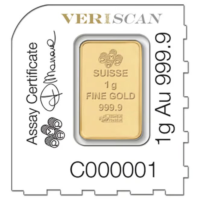 1 Gram Gold Bar - PAMP Suisse Lady Fortuna .9999 Fine (in Assay from Multigram+25)
