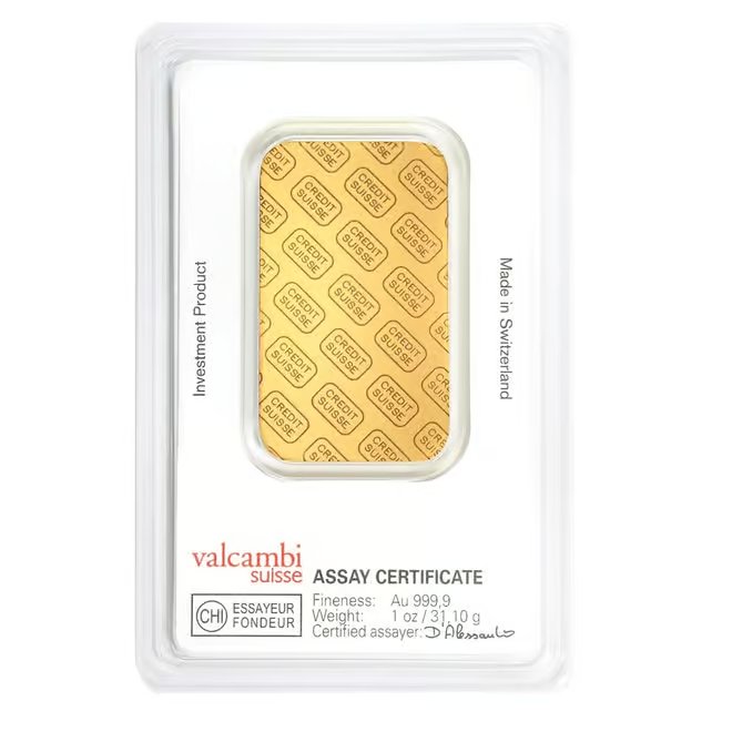 1 oz Credit Suisse Gold Bar .9999 Fine (in Assay)