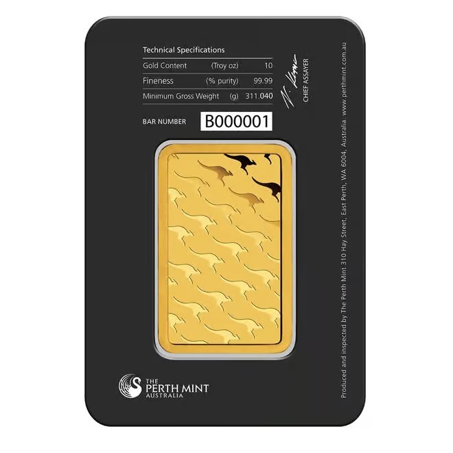 10 oz Perth Mint Gold Bar .9999 Fine (in Assay)