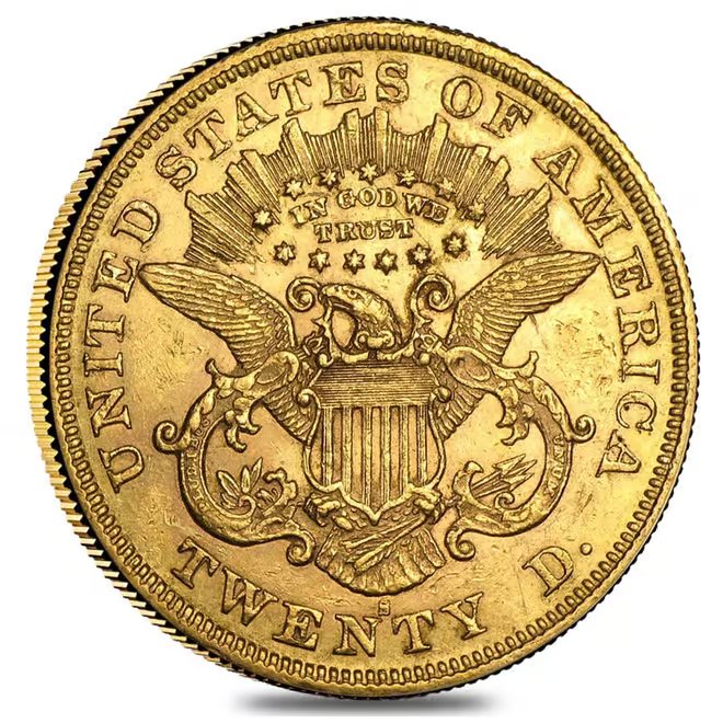 $20 Gold Double Eagle Liberty Head Type II - Polished or Cleaned (Random Year, 1866-1876)