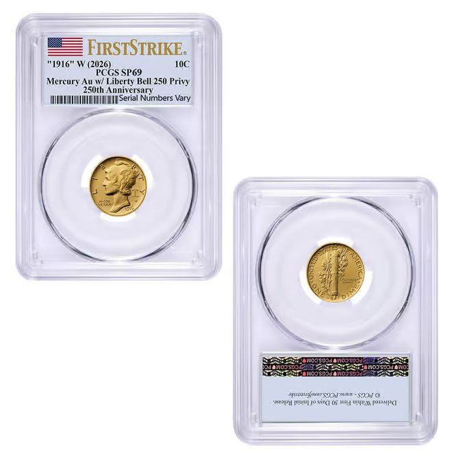 2026 Best of the US Mint 1916 Mercury Dime Gold Coin & Silver Medal Set PCGS SP/MS 69 FS