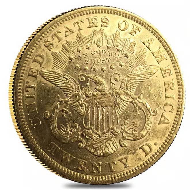 $20 Gold Double Eagle Liberty Head Type II - Almost Uncirculated AU (Random Year, 1866-1876)