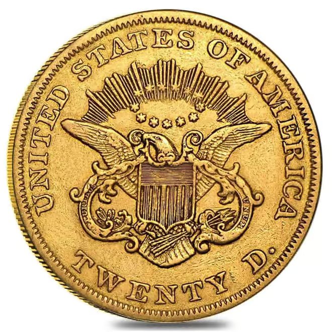 $20 Gold Double Eagle Liberty Head Type I - Almost Uncirculated AU (Random Year, 1850-1866)