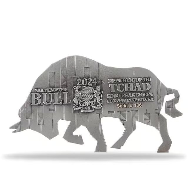 2024 Chad 1 oz Silver Multifaceted Bull Shaped Coin .999 Fine