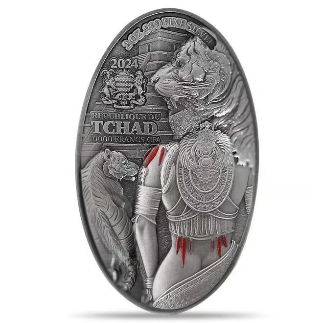 2024 Chad 2 oz Silver Aztec Warrior Queen High Relief Coin .999 Fine