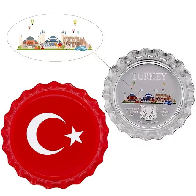 2021 Chad 6 gram World Landmarks - Turkey Bottle Cap Proof Silver Coin .999 Fine (In Cap)