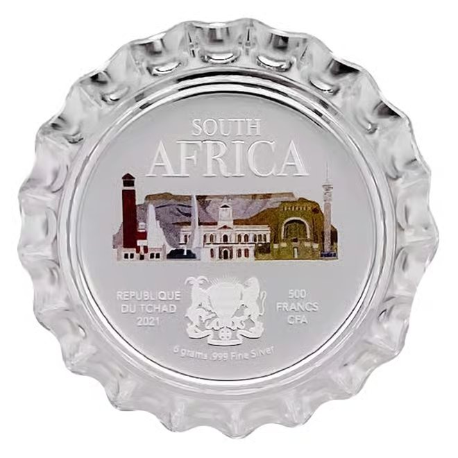 2021 Chad 6 gram World Landmarks - South Africa Bottle Cap Proof Silver Coin .999 Fine (In Cap)