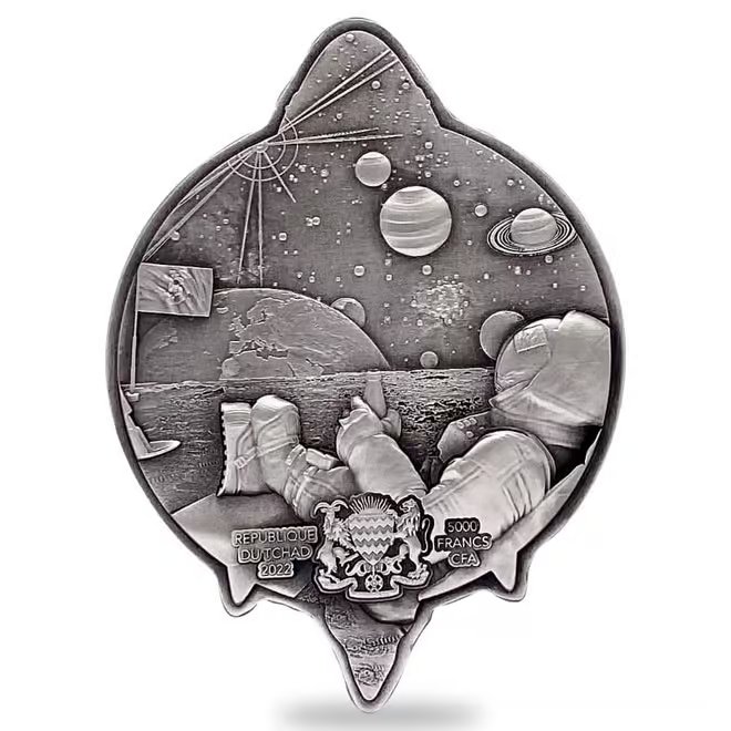 2022 Chad 1 oz Silver Bitcoin Rocket Shaped Antiqued High Relief Coin .999 Fine (w/Box)