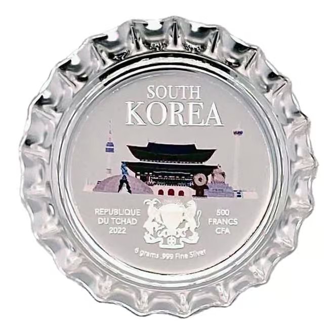 2022 Chad 6 gram World Landmarks - South Korea Bottle Cap Proof Silver Coin .999 Fine (In Cap)