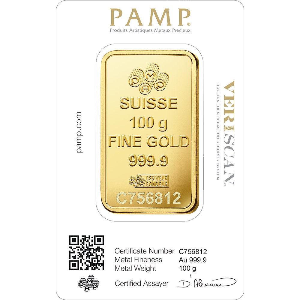 PAMP Suisse 100 Gram Gold Bar - Fortuna Design