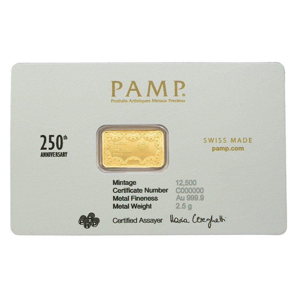 2.5 gram Gold Bar - PAMP 250th Anniversary of the USA