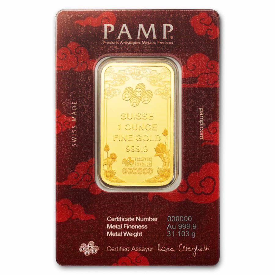 Pamp Suisse 1 Ounce Gold Bar Yellow Dragon