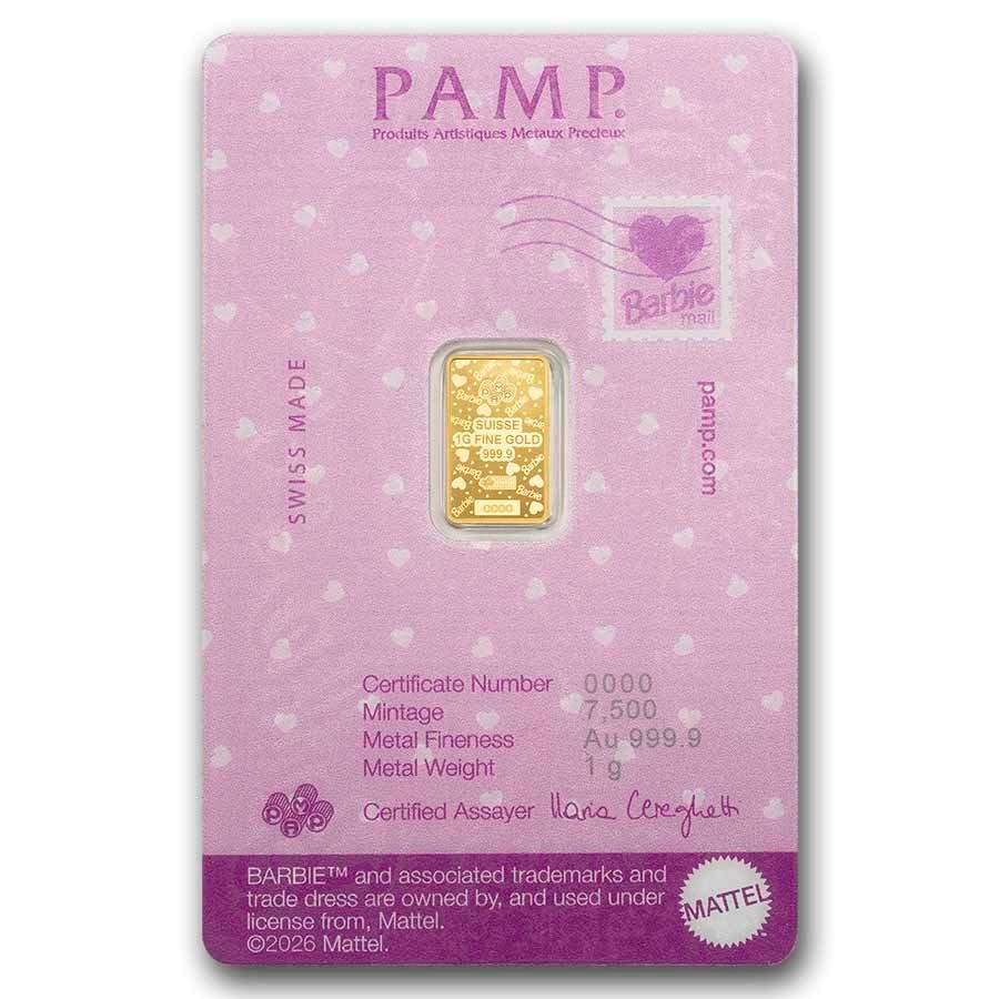 1 gram Gold Bar - PAMP Barbie™ Valentine's Day