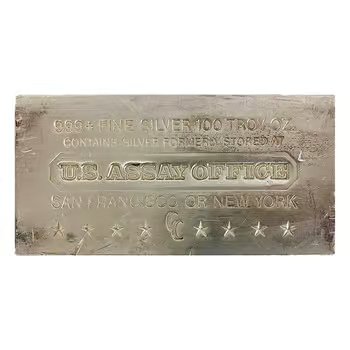 100 oz U.S. Assay Office Silver Bar .999+ Fine