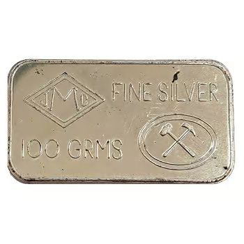 100 Gram Johnson Matthey Refiners to the Bank of England Silver Bar .999 Fine