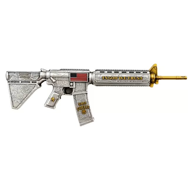 5 oz M16 Style Rifle Shaped Silver .999 Fine Antiqued Finish