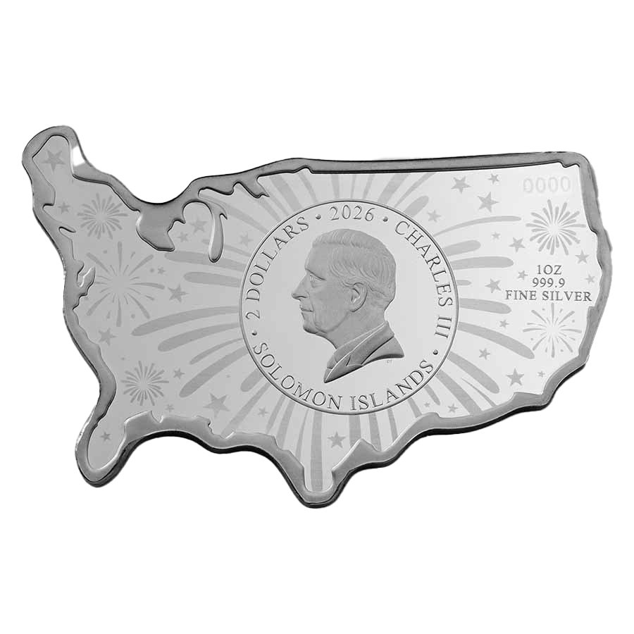 USA 250th Anniversary Shaped Coin - 1oz Silver Bar 2026 Pamp