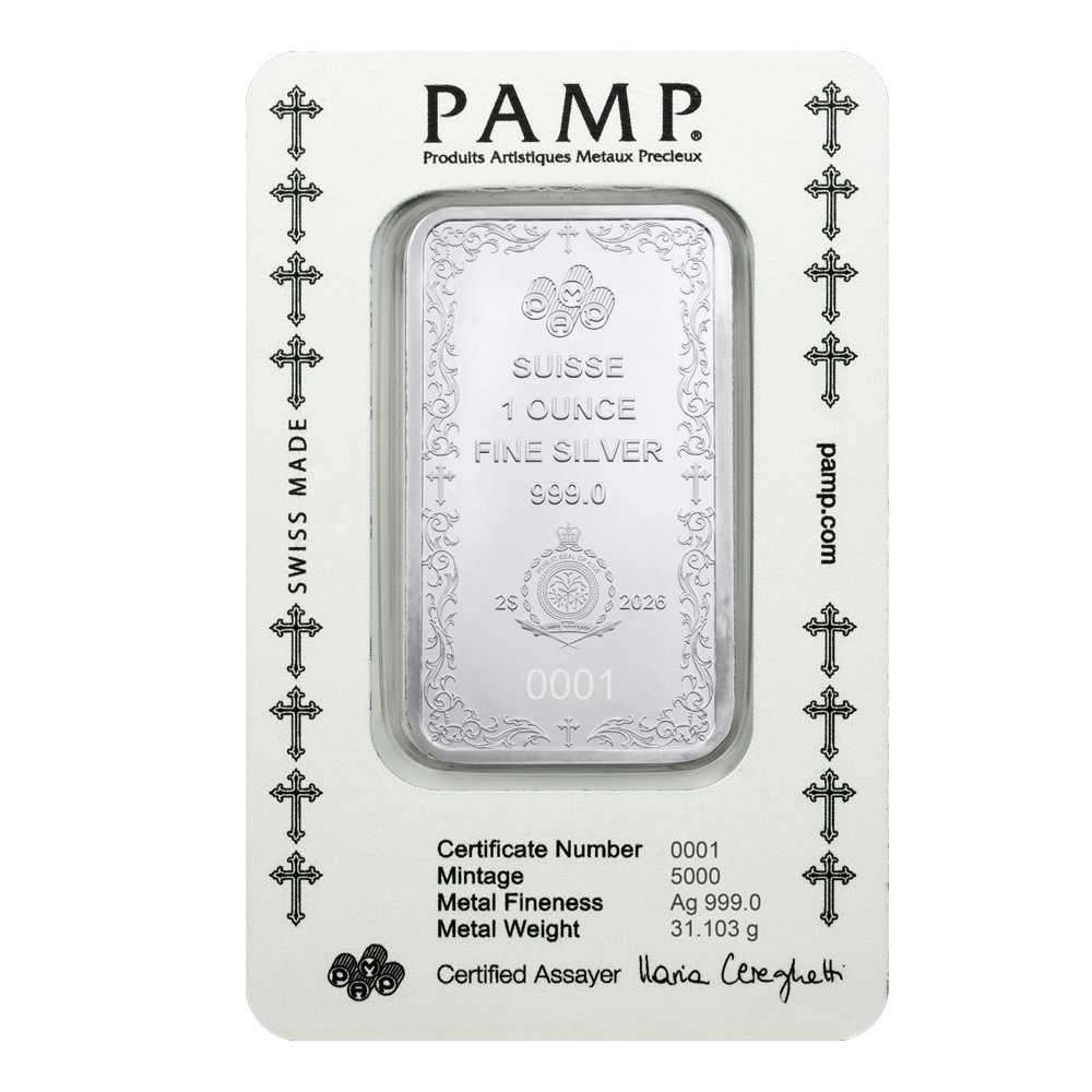Silver 1oz Bar PAMP Suisse - Cross of Christianity