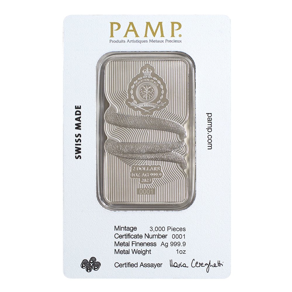 Pamp Suisse 1oz Silver Bar Nature's Grip - Sunbeam Snake $2 Nuie