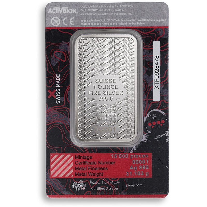 Call of Duty®: Modern Warfare® III Pamp 1oz Silver Bar (New w/ Assay & Bezel)