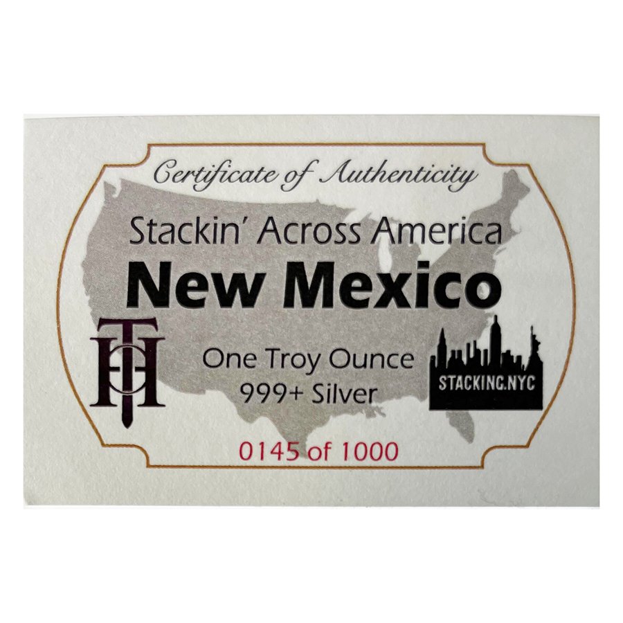 New Mexico License Plate - Stacking Across America 1oz Silver Bar