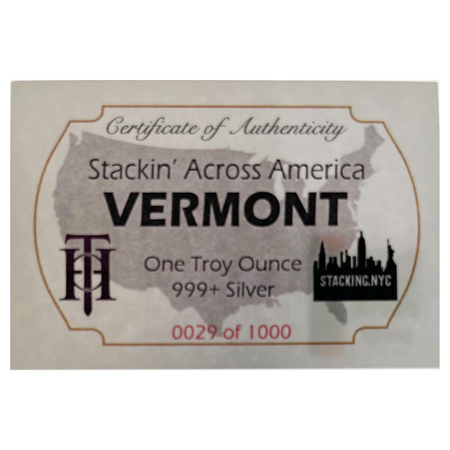 Vermont License Plate - Stacking Across America 1oz Silver Bar
