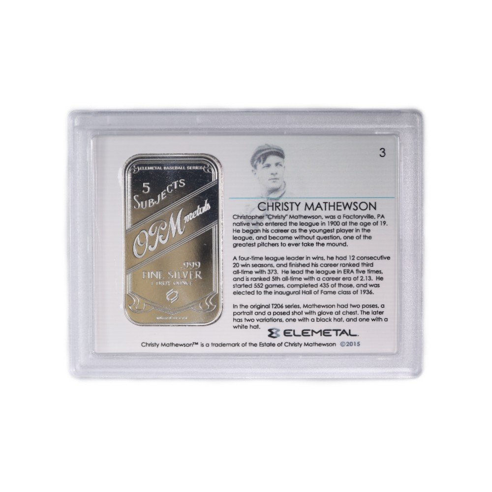 1oz Silver Bar T-206 Christy Matthewson Baseball Greats Series #3